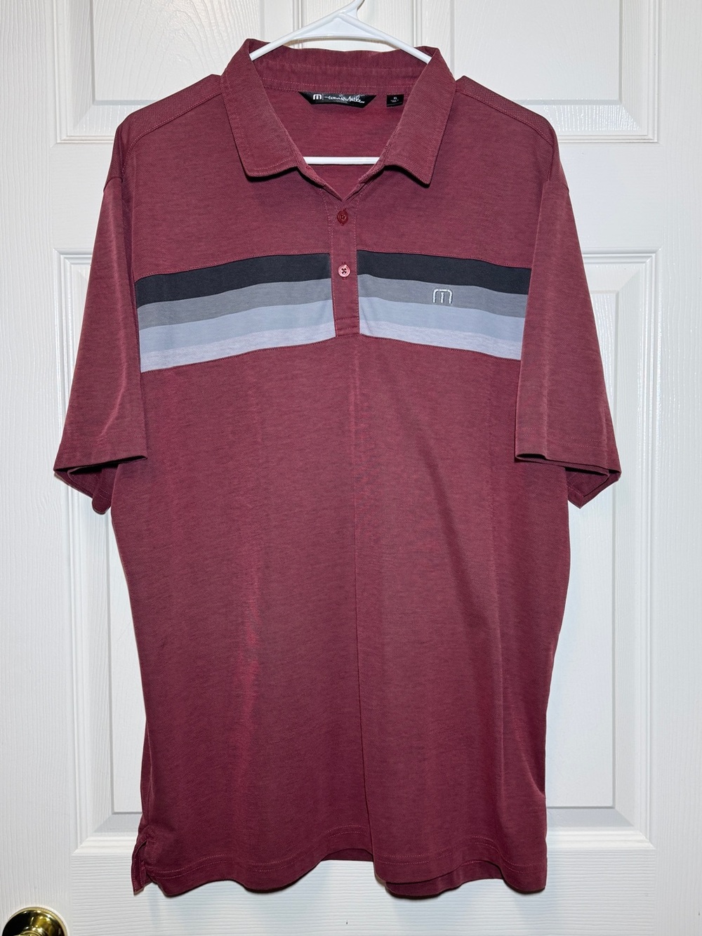 Travis Mathew Maroon Striped Performance Polo Shirt Golf Men’s XL